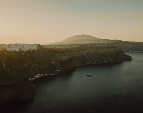 Santorini coastline at golden hour